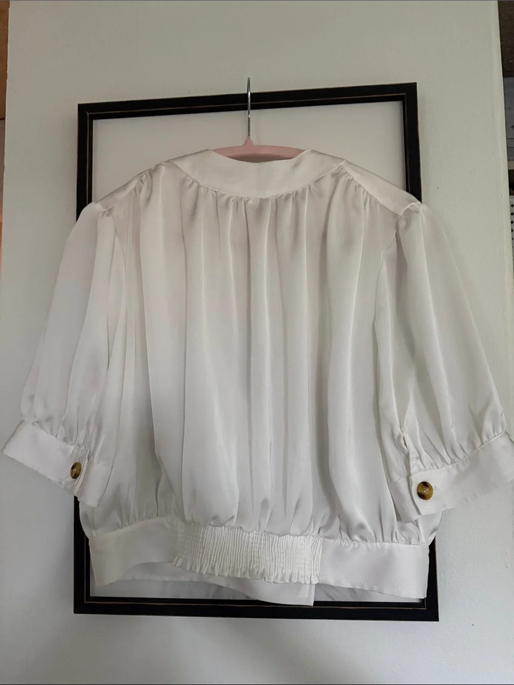 Free People White V-Neck Button-Front Blouse with Gold Buttons